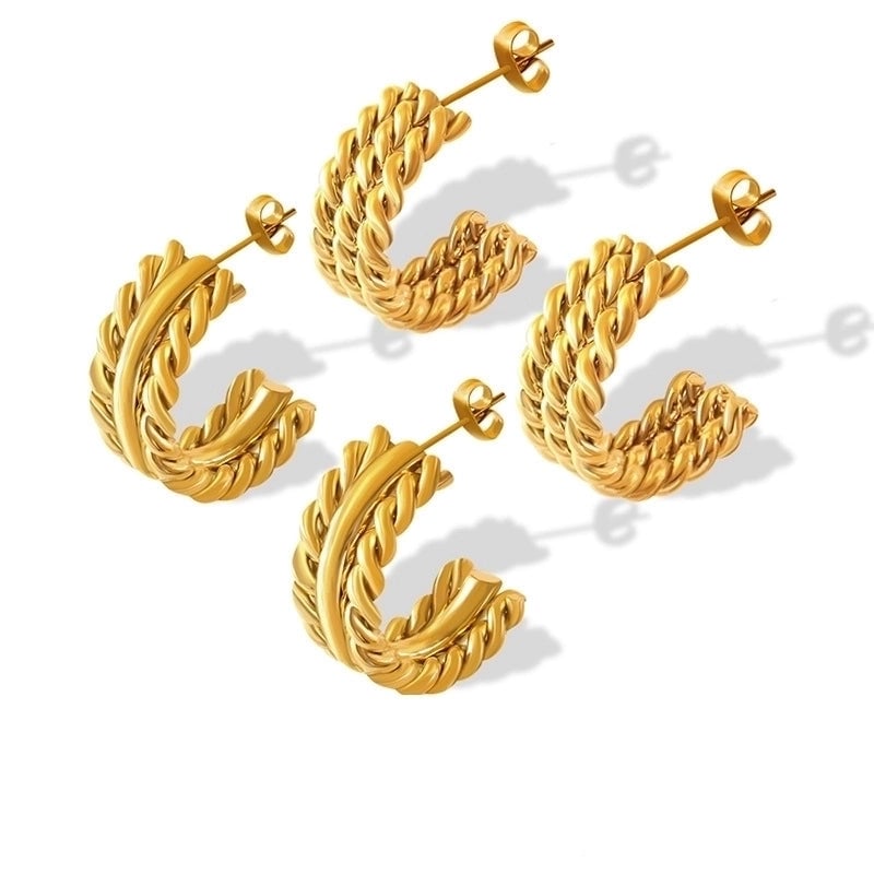 Fashion C Shape 304 Stainless Steel Titanium Steel No Inlaid 18K Gold Plated Earrings