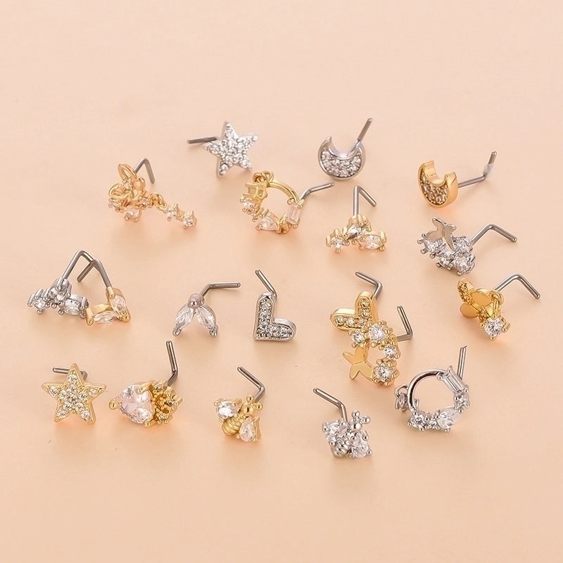Fashion Star Metal Plating Zircon Nose Studs 1 Piece