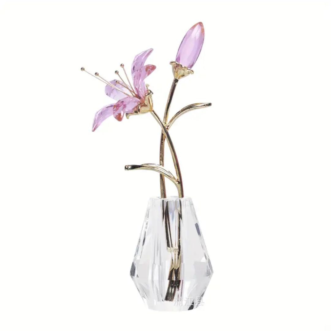 Crystal Lily Statue With Vase