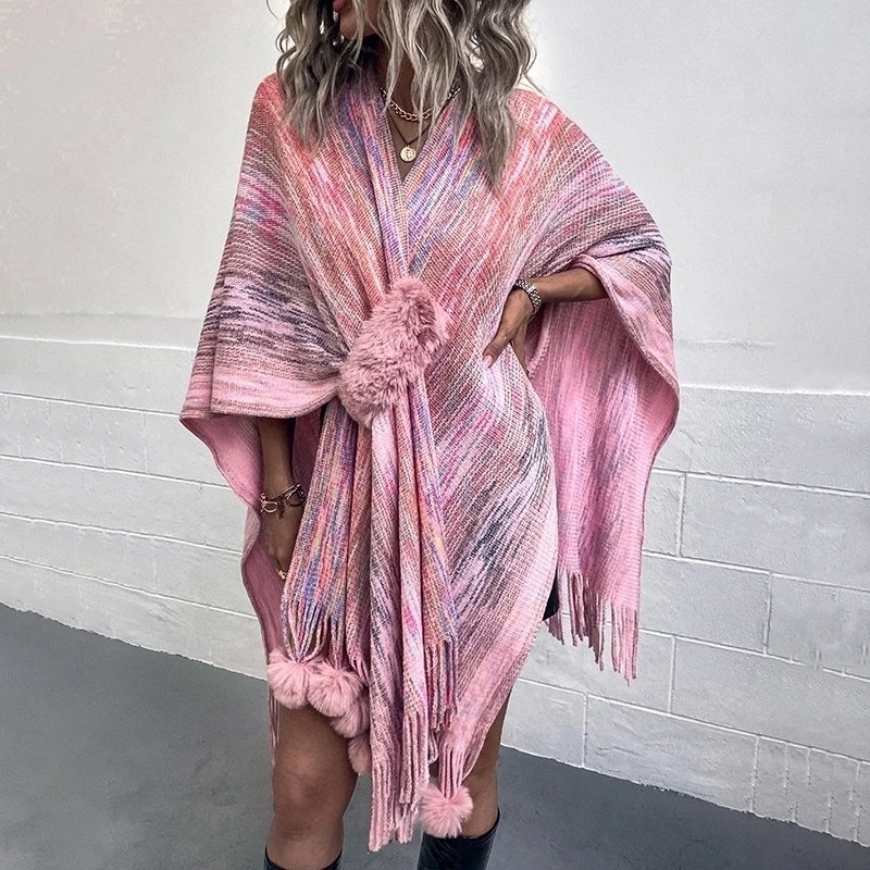 Women's Streetwear Color Block Polyester Tassel Shawl