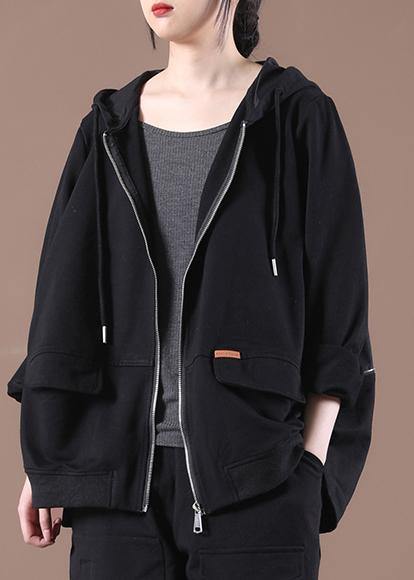 Plus Size Black Hooded Short Coat
