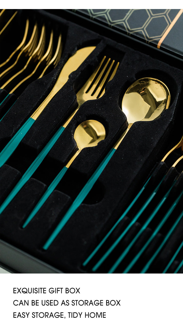 Green/Golden (4406)-24 PCs Premium Steel Cutlery Set