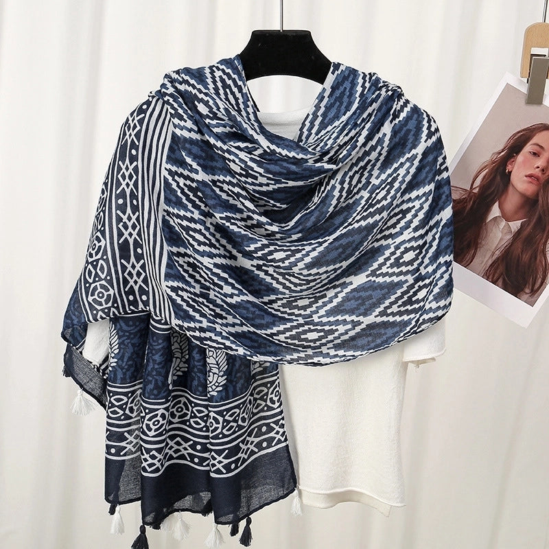 Women'S Bohemian Geometric Cotton And Linen Scarf