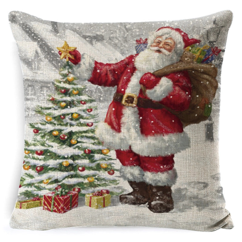 Retro Christmas Tree Santa Claus Christmas Socks Linen Pillow Cases