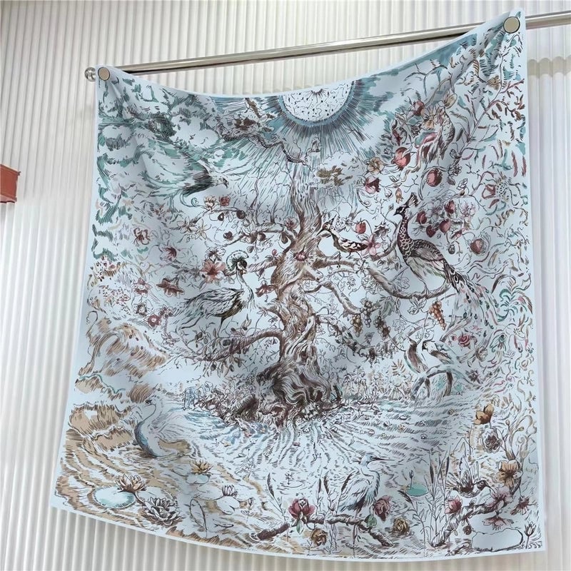 New High Quality Twill Forged Large Square Fashion 90*90cm Printed Silk Scarf Sunscreen Shawl Scarf