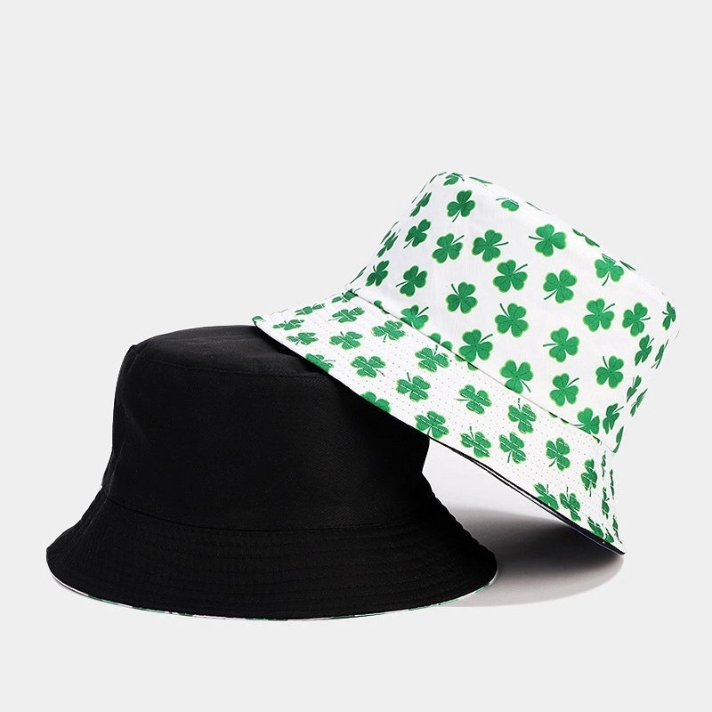 Unisex Classic Style Shamrock Printing Wide Eaves Bucket Hat