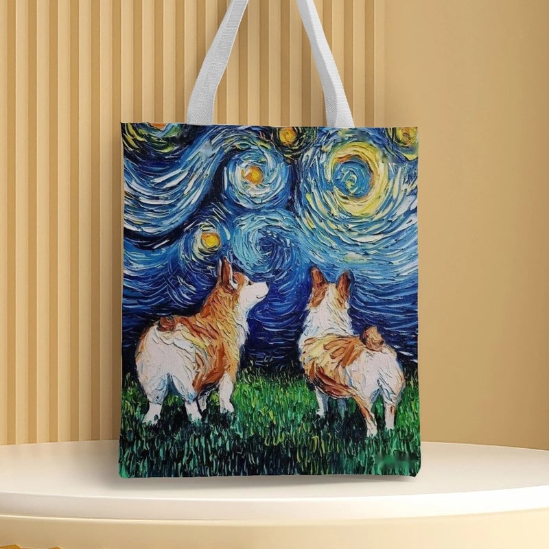 Women's Medium Canvas Animal Basic Classic Style Square Open Canvas Bag