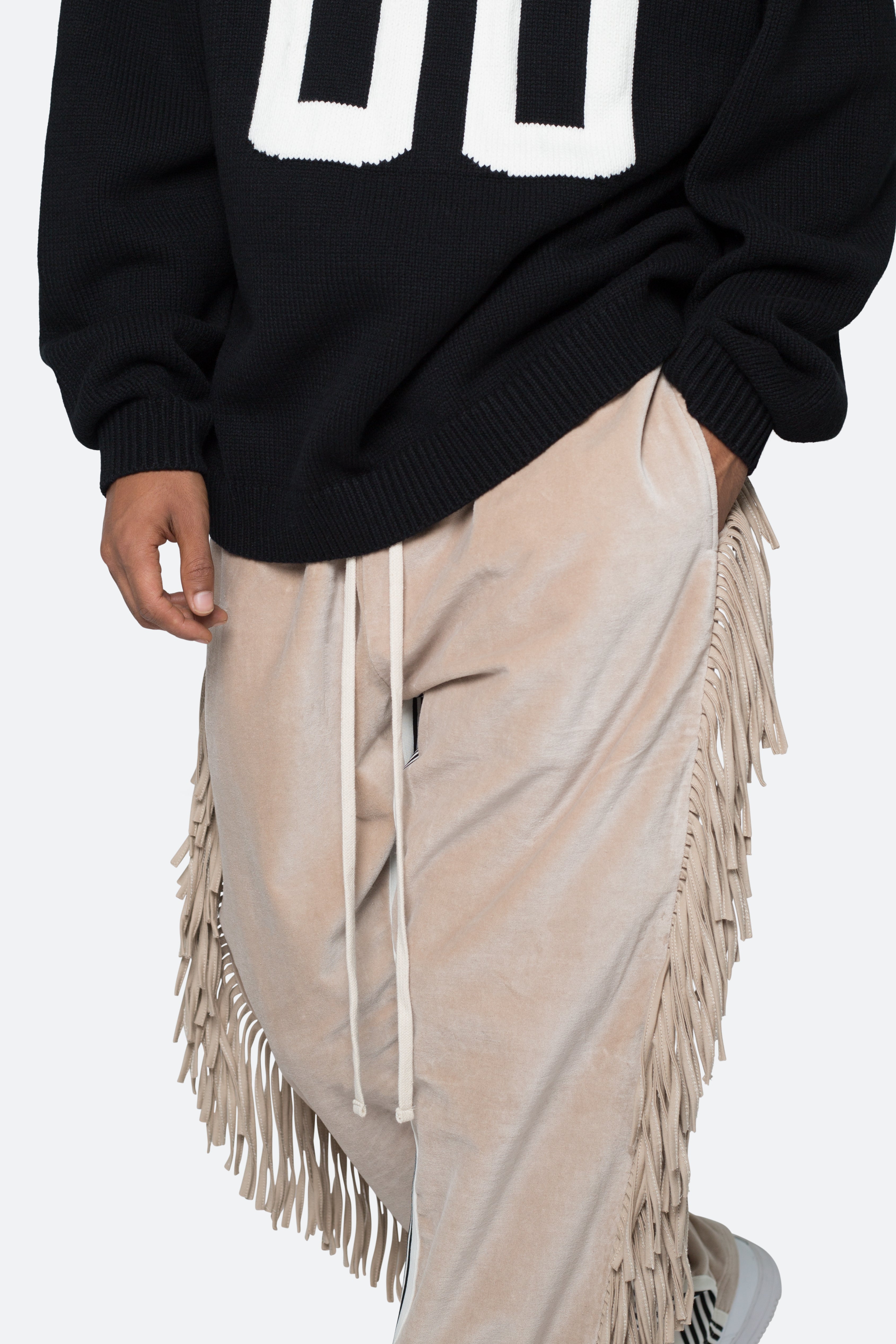 Fringe Velour Sweatpants - Dust