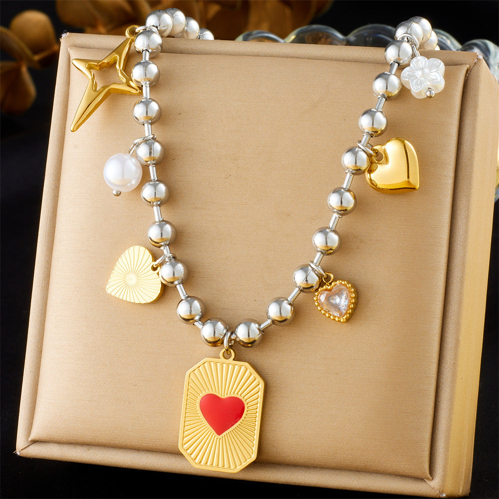 Fashion Sweet Cool Ins Style Cross Love Bowknot Oil Drop Eye Pendant Stainless Steel Design Necklace Female