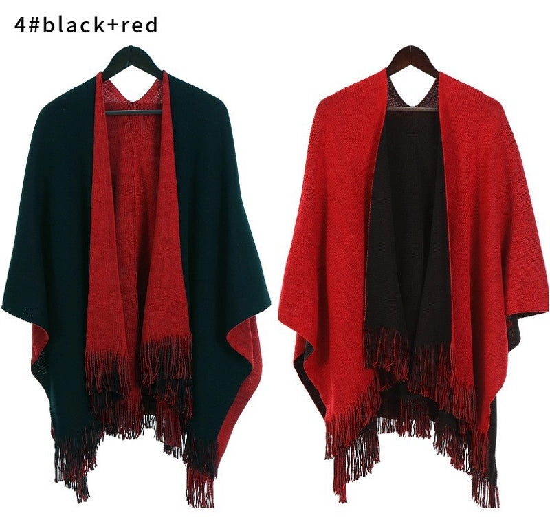 Autumn And Winter Double-sided Knitted Shawl In Stock Warm Shawl Acrylic Tassel Warp Knitted Cape
