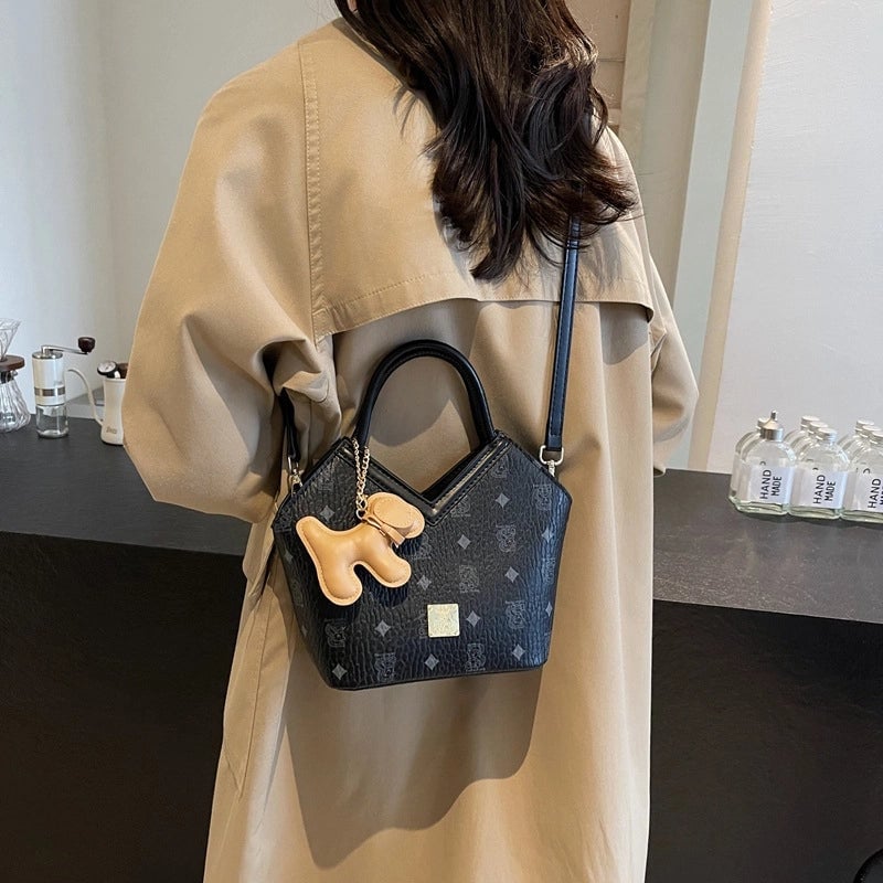 Women's Small PU Geometric Elegant Basic Sewing Thread Bucket Zipper Bucket Bag