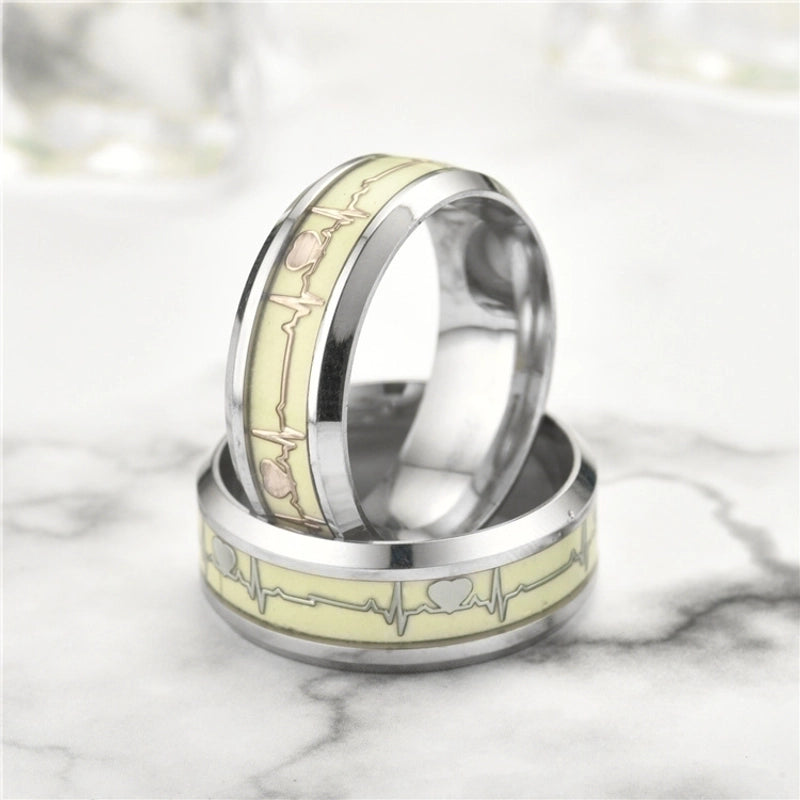 New Titanium Steel Fluorescent Electrocardiogram Ring