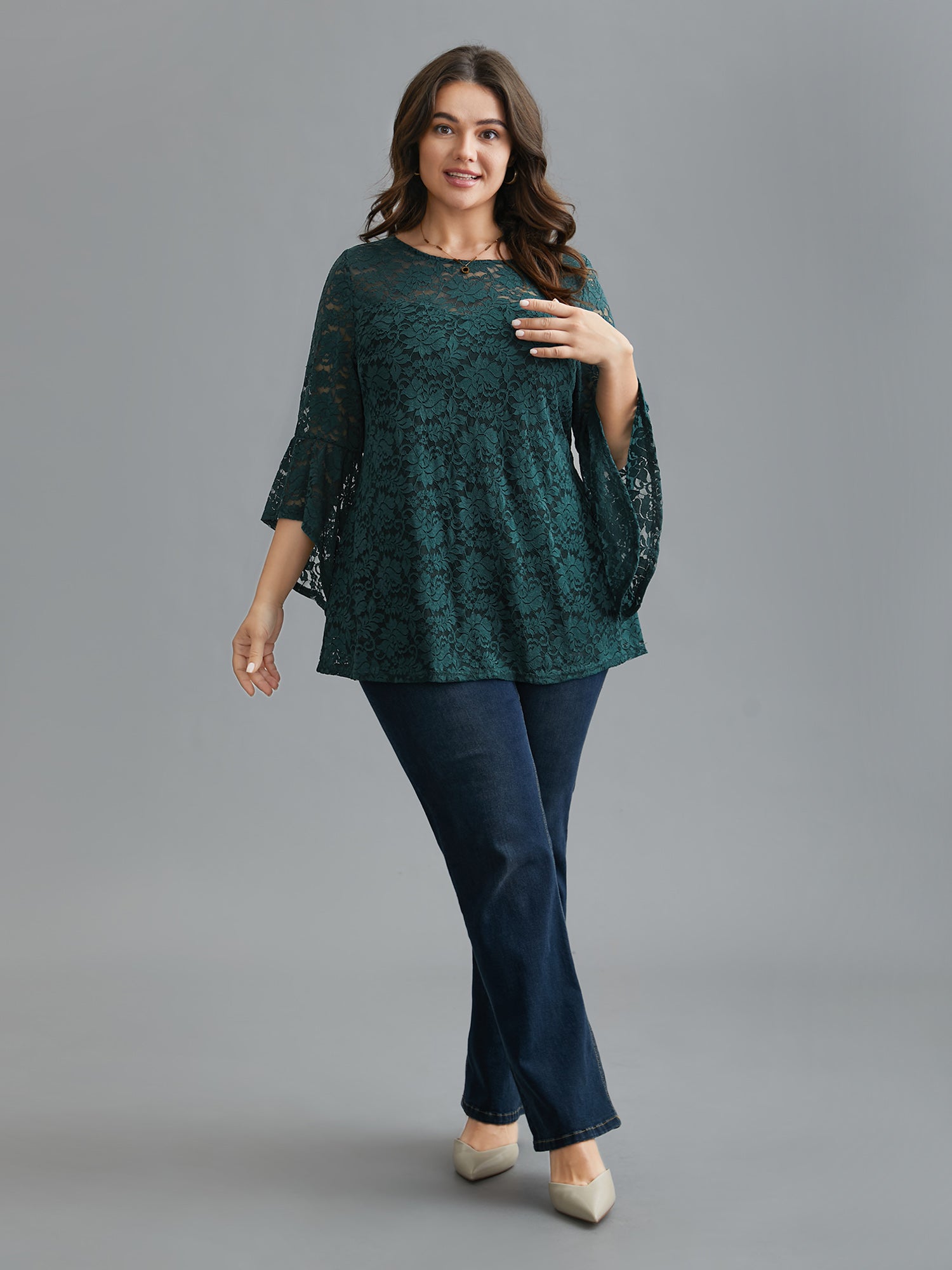 Sheer Lace Irregular Sleeve Lined Shirt