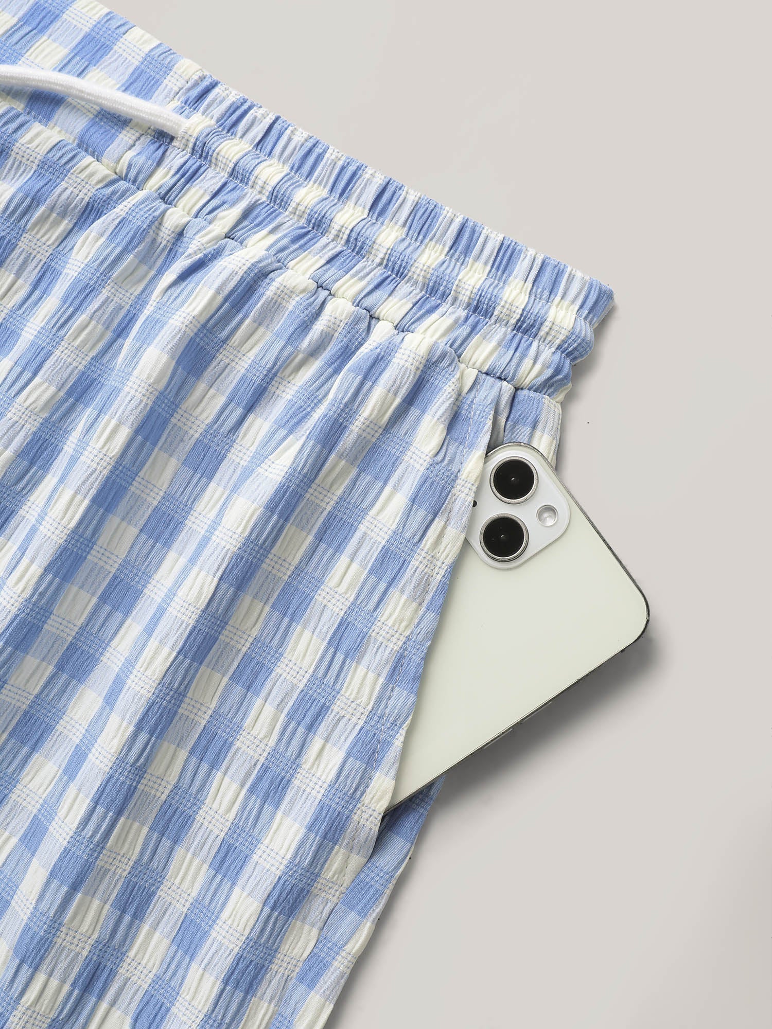 Plaid Print Drawstring Wide-Leg Shorts