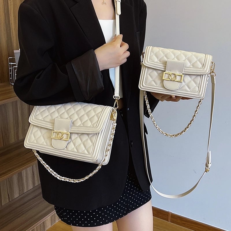 Women's Medium Pu Leather Solid Color  Basic Classic Style Square Flip Cover Crossbody Bag