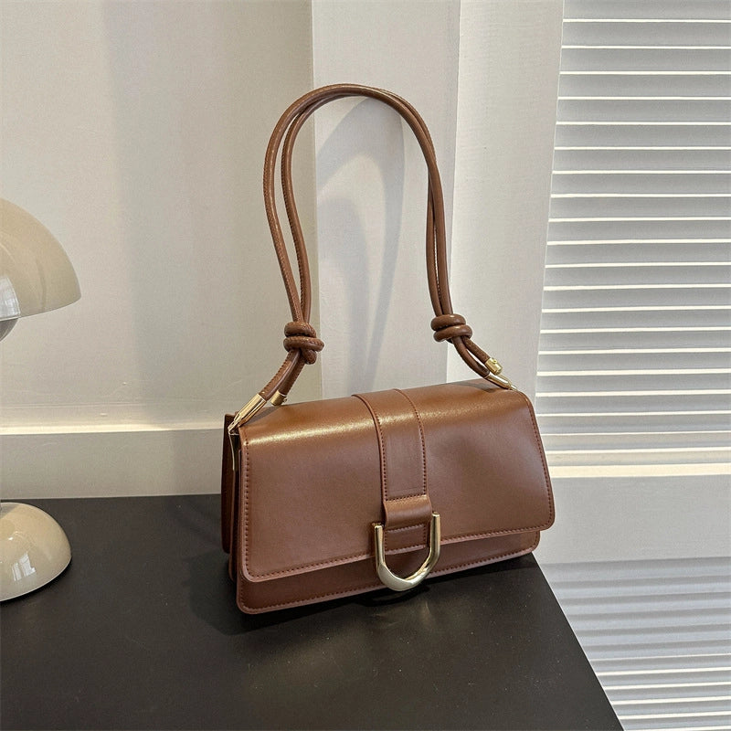 Women's Pu Leather Solid Color Basic Classic Style Square Magnetic Buckle Crossbody Bag Underarm Bag