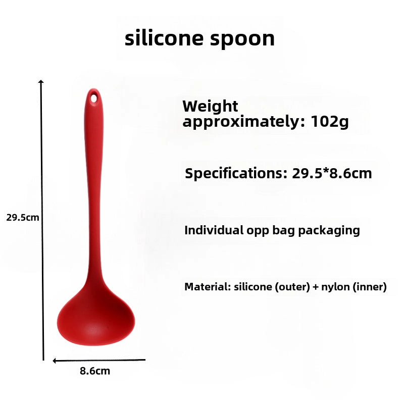 Silicone Soup Spoon Food Grade Long Handle Household Large Soup Spoon High Temperature Resistant Mini Porridge Spoon Frying Spoon Non-stick Cooking Pan Spoon