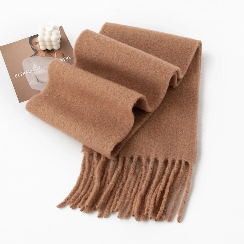 Women's Sweet Minimalist Solid Color Nylon Tassel Scarf