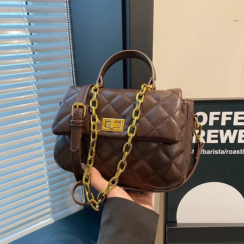 Women's Pu Leather Solid Color Lingge Leopard Vintage Style Vacation Square Flip Cover Shoulder Bag Handbag Crossbody Bag