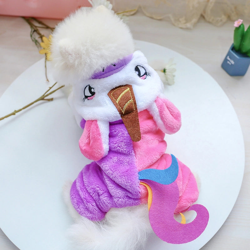 2 Pieces Pet Clothes Autumn And Winter Fleece-Lined Warm Dog Cat Clothing Decoration Flower Four-Legged Dinosaur Transformation Suit Collection