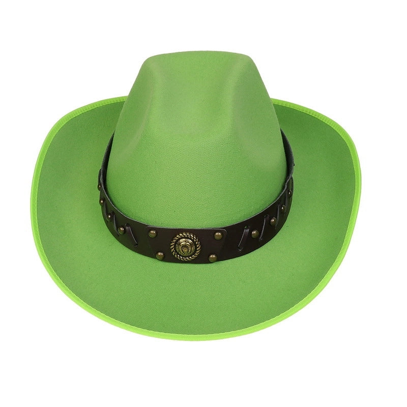 New Woolen Hat Western Denim Top Hat Men And Women Couple Hat Big Brim Curling Felt Hat