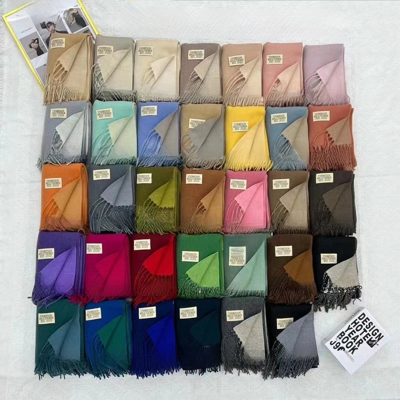 Double-sided Plain Scarf  Couple Mid-length Scarf Autumn And Winter Warm Color Matching Shawl Tassel Scarf