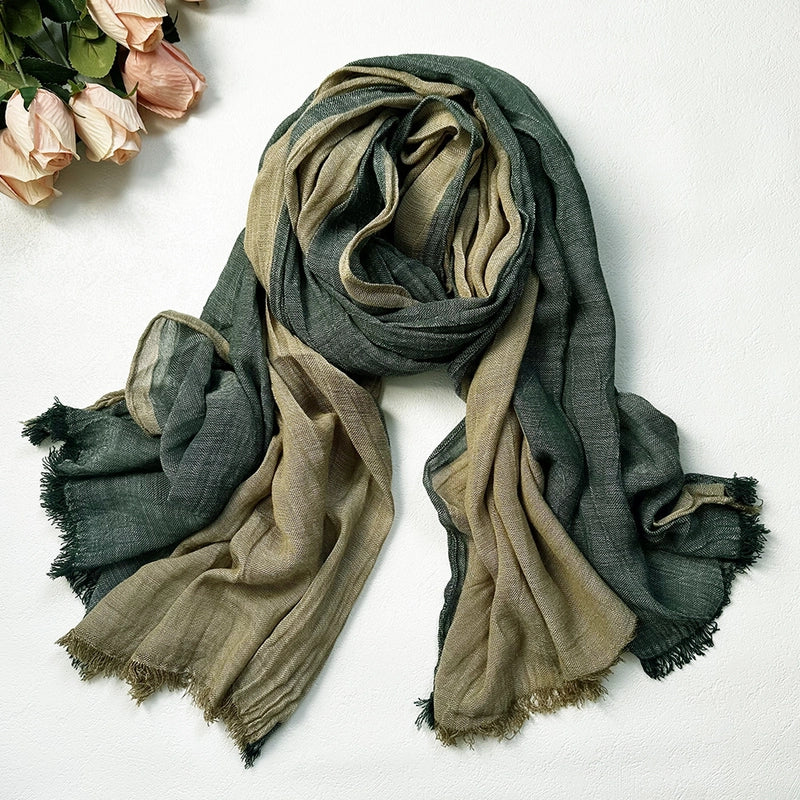 Unisex Retro Color Block Cotton Tassel Scarf