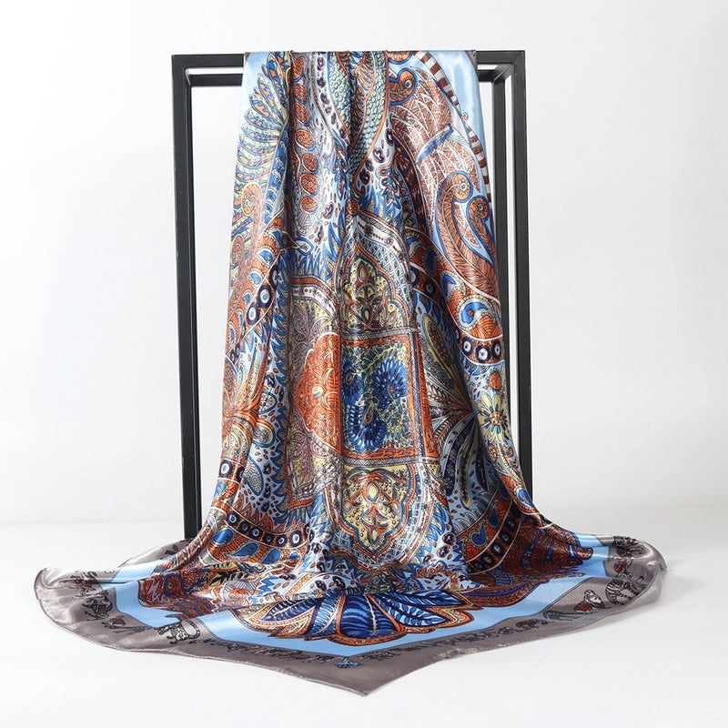 Women's Elegant Retro Rose Flower Polyester Printing Silk Scarf