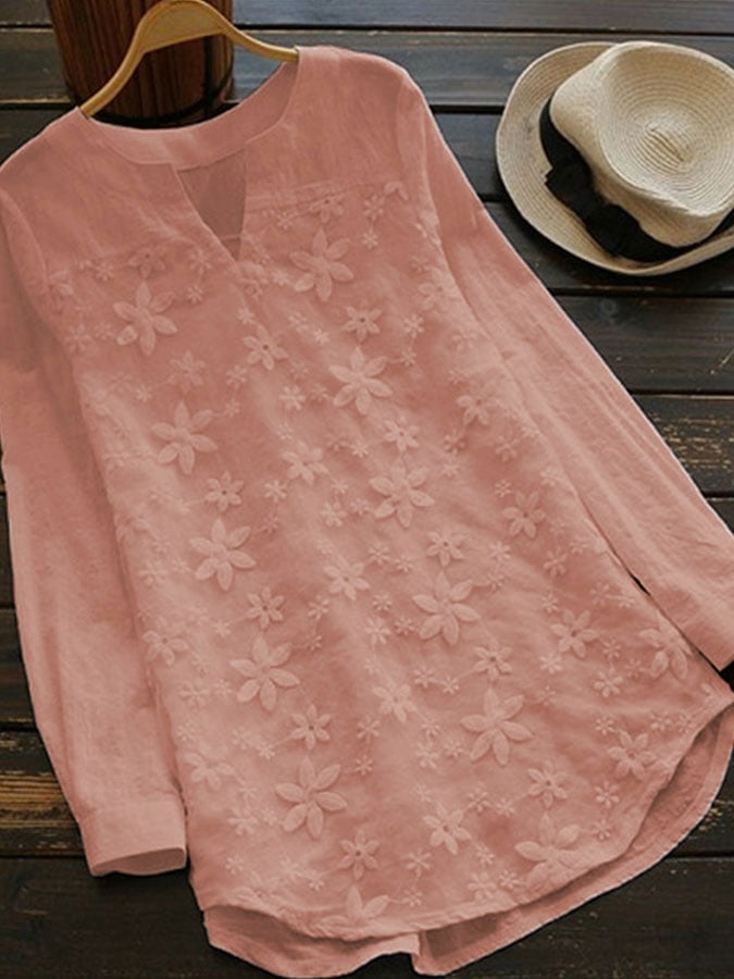 Women's lace embroidered long-sleeved shirt