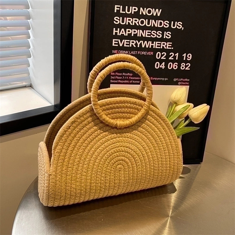 Women's Straw Solid Color Classic Style Weave Pillow Shape Open Beach Bag
