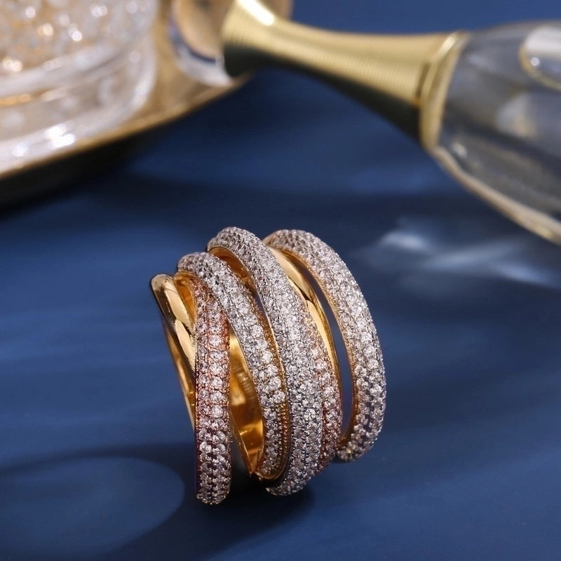 Copper 18K Gold Plated Fashion Inlay Geometric Zircon Rings