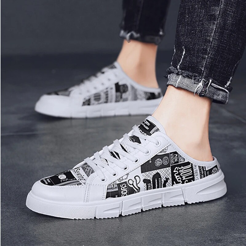 Abeerbajpai  shoes Loafer Summer Men Half Slippers Fashion Canvas Lace-up Mens Casual Shoes Hot Sale Flat Sneakers Walking Footwear Chaussure Homme