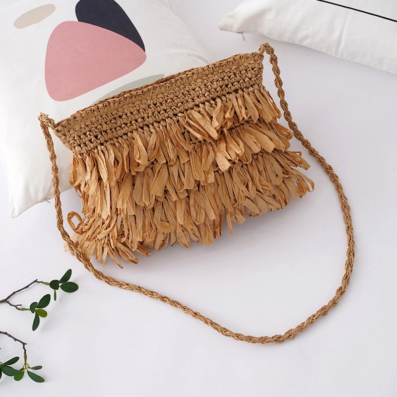 Women's Small Straw Solid Color Vacation Beach Weave Square Zipper Straw Bag