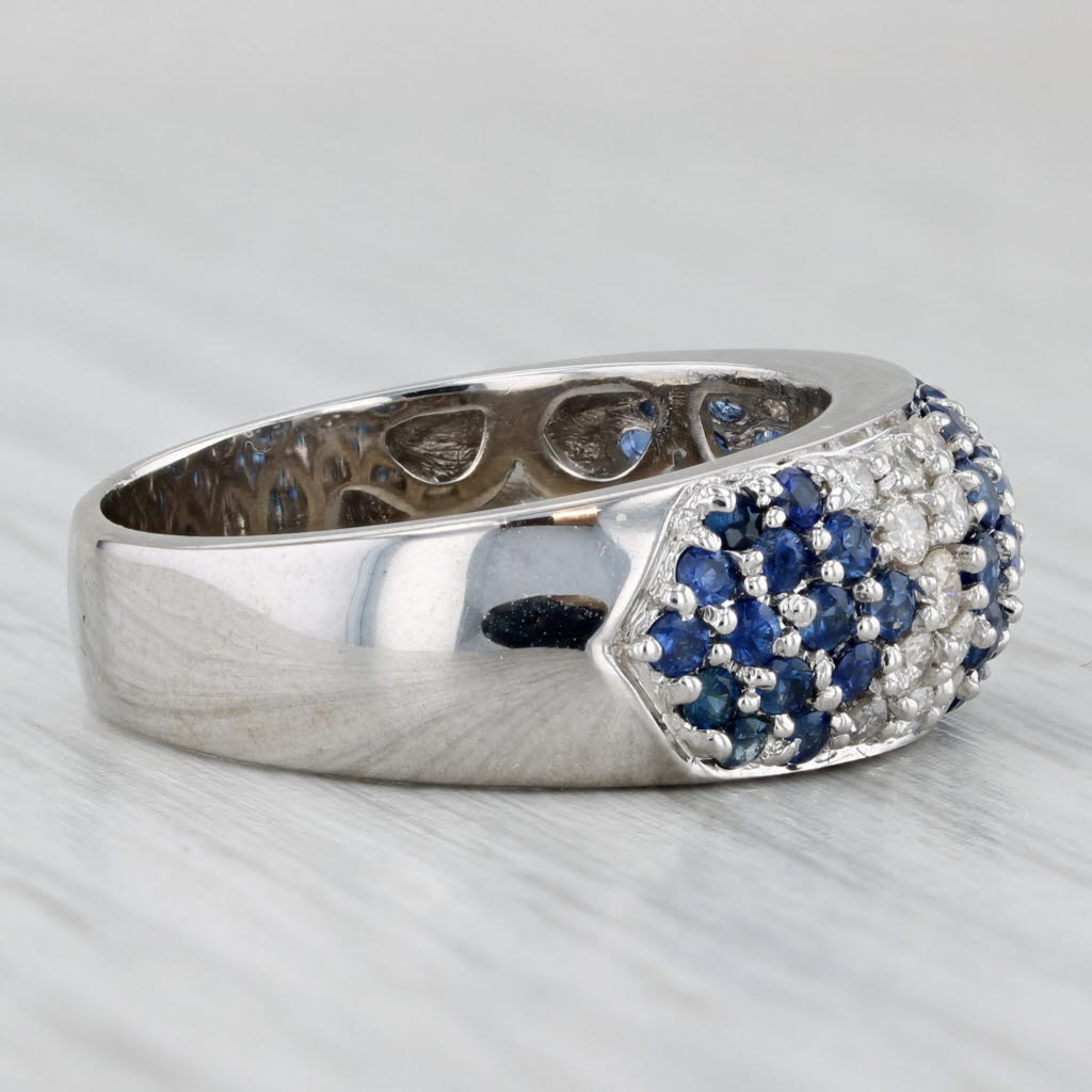1.77ctw Blue Sapphire Diamond Cluster Ring 14k White Gold Size 8