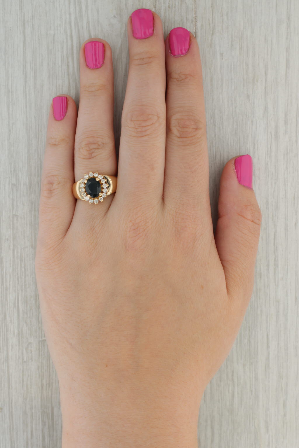 1.96ctw Blue Sapphire Diamond Halo Ring 14k Yellow Gold Size 7.75
