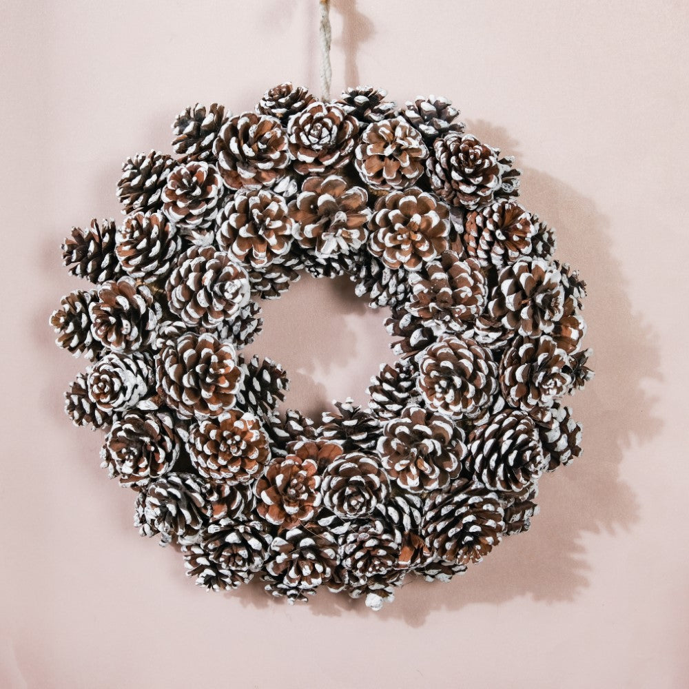 Christmas Wreath Of Snowy Pinecones 11 Inch