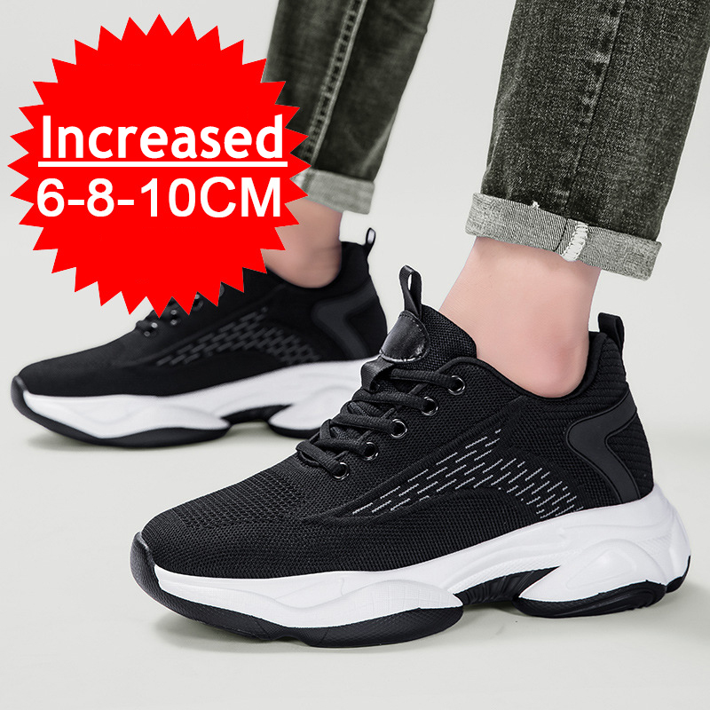 Men Breathable Mesh 10CM Height Incresing Sneakers Men Fashion Shoes Elevator 8CM Outdoor Leisure White Casual Lift Man Footwear