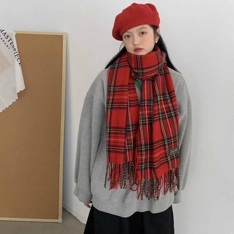 Women's Sweet Plaid Imitation Cashmere Scarf