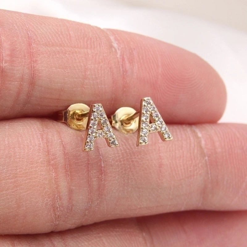 1 Pair Fashion Letter Inlay Copper Zircon Gold Plated Ear Studs