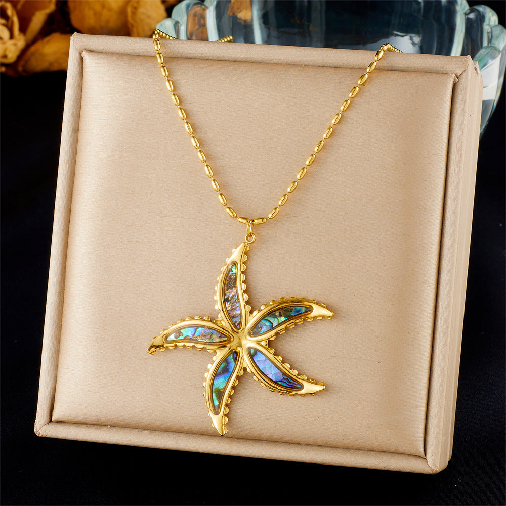 Fashion Ocean Series Accessories Pendant Gold-Plated Stainless Steel Starfish Shell Multi-Element Oil Drop Butterfly Necklace