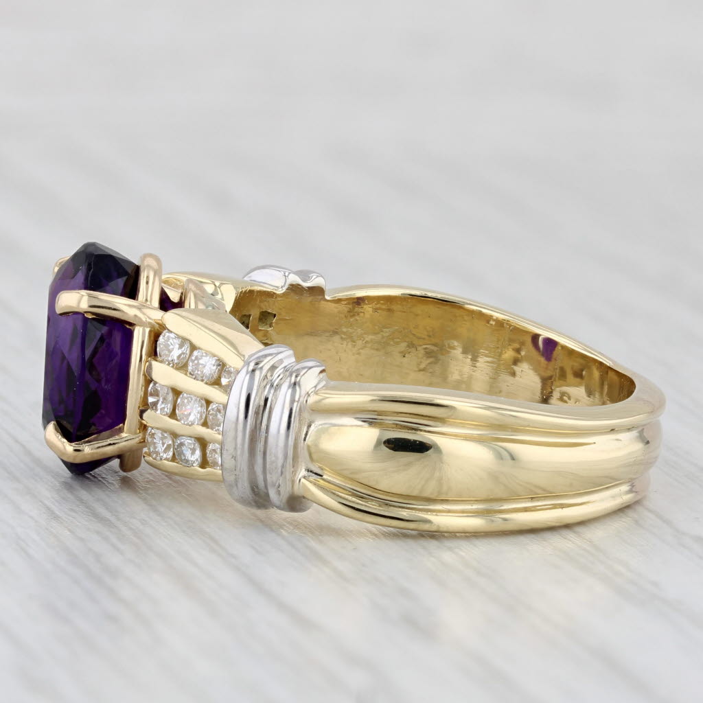 4.44ctw Oval Amethyst Diamond Ring 18k Yellow White Gold Size 11.25