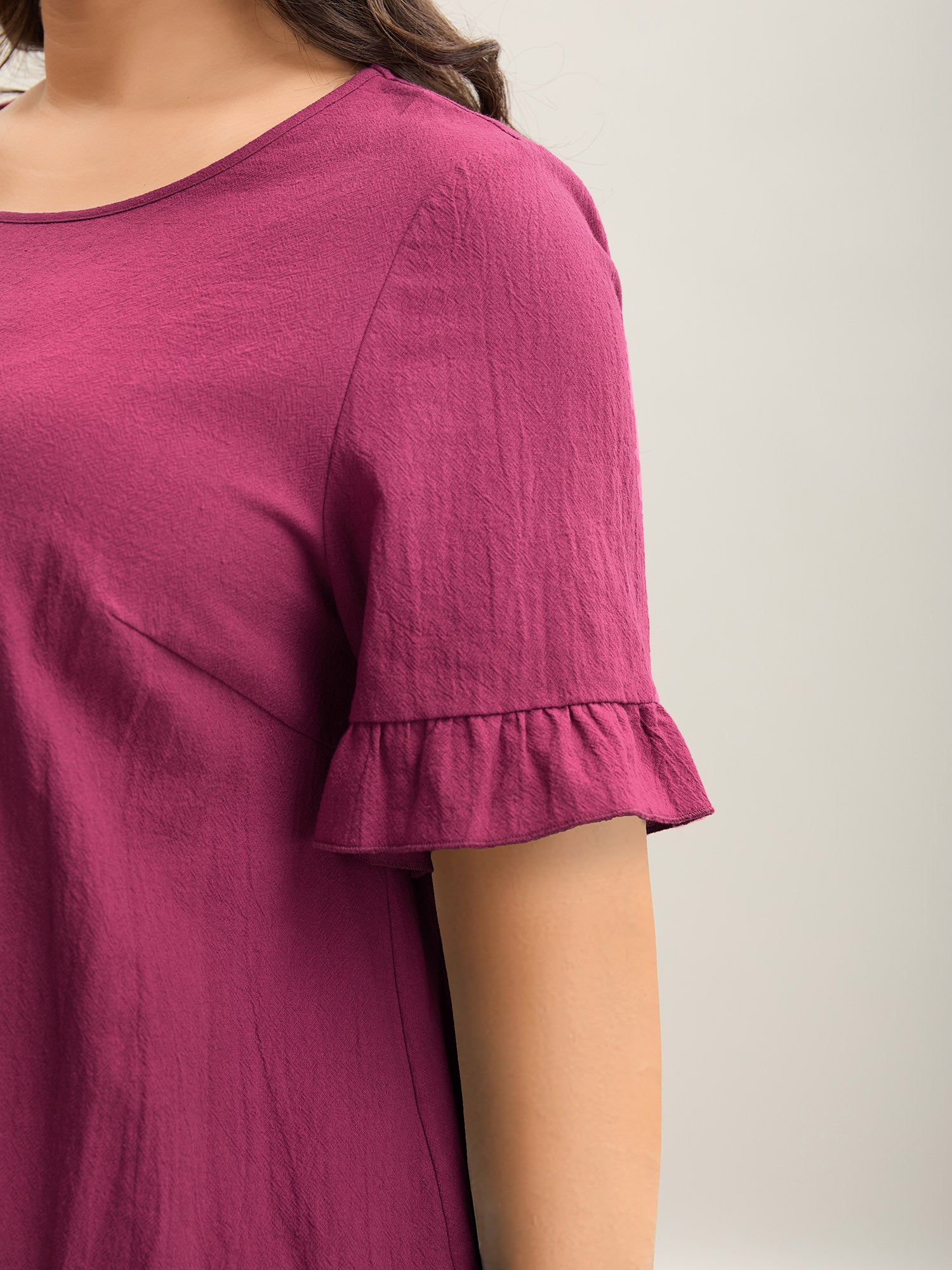 Pure Cotton Ruffled Curved Hem Blouse