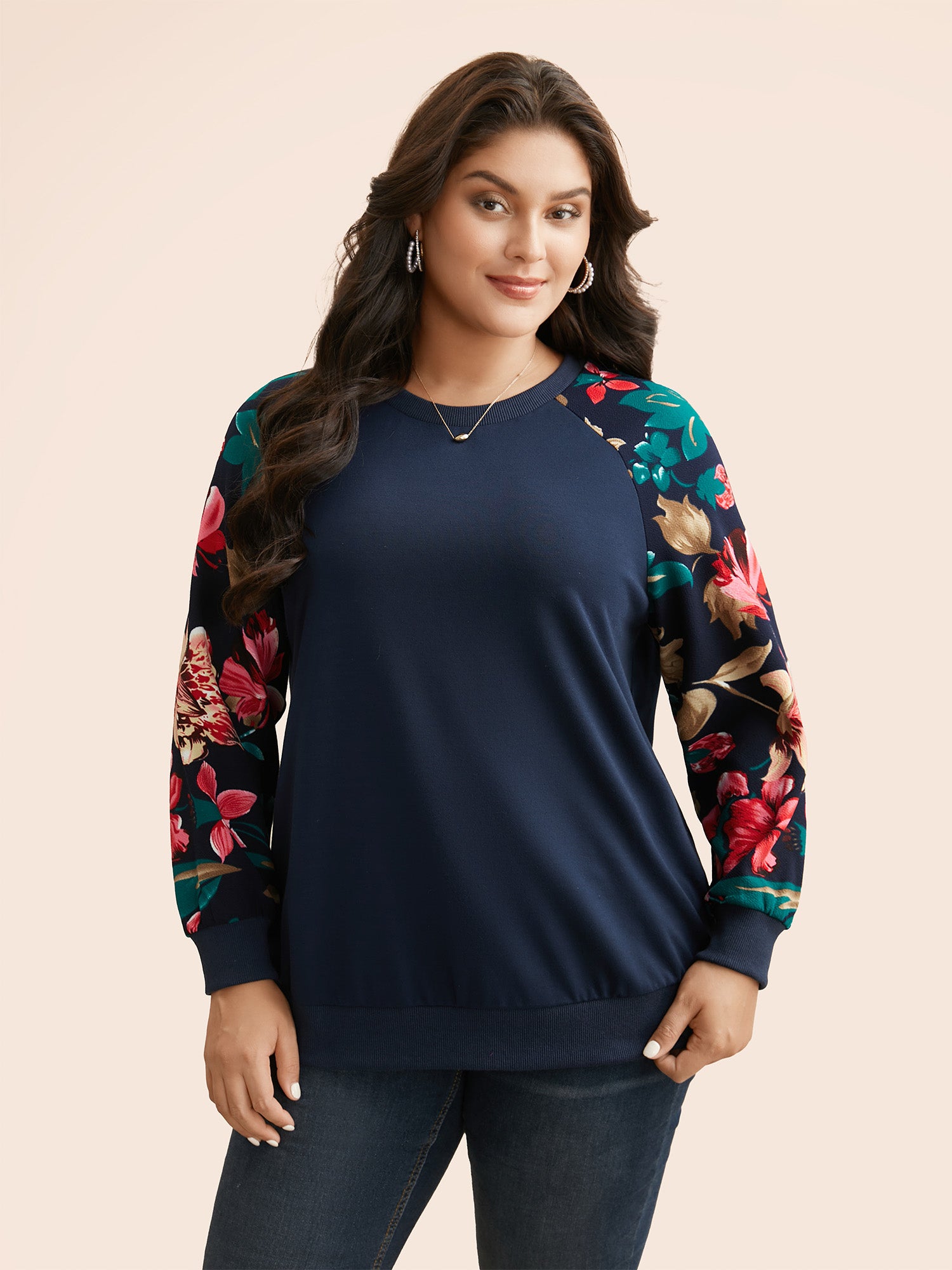 Floral Patchwork Raglan Sleeve Sweatshirt