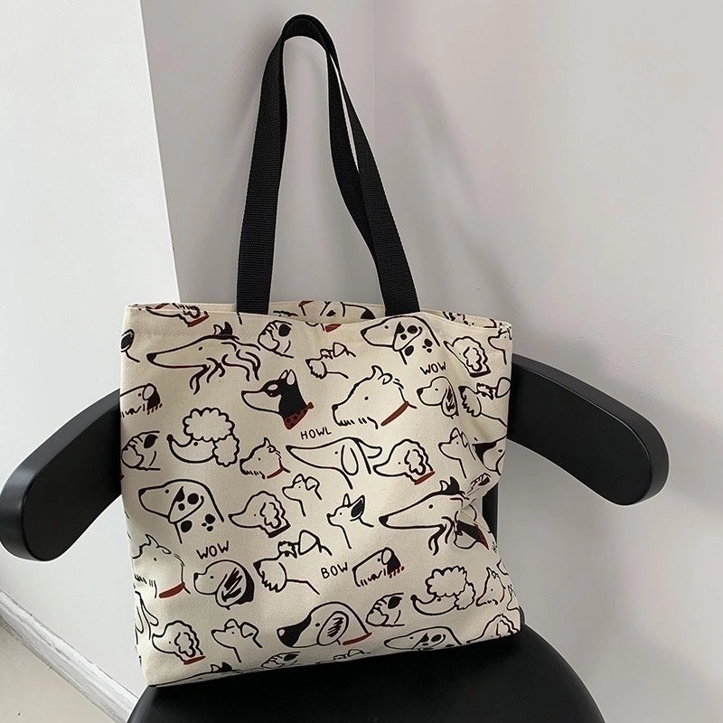 Women's Basic Letter Canvas Shopping Bags