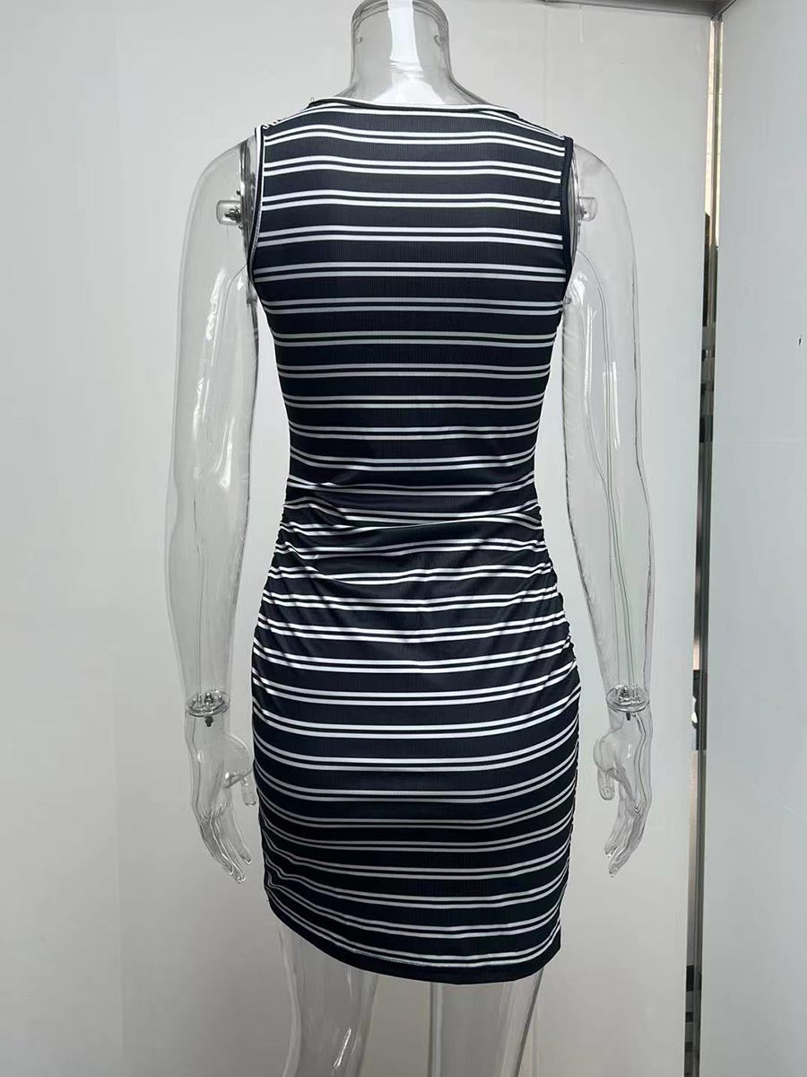 Striped Round Neck Dress(8 Colors)