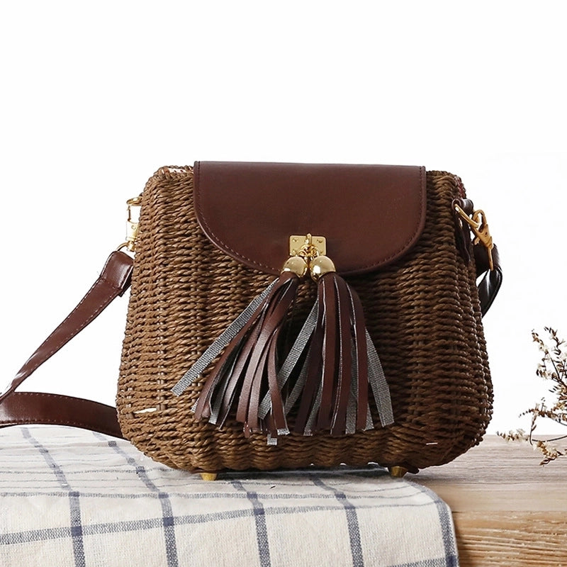 Women's Small Straw Solid Color Basic Square Flip Cover Crossbody Bag