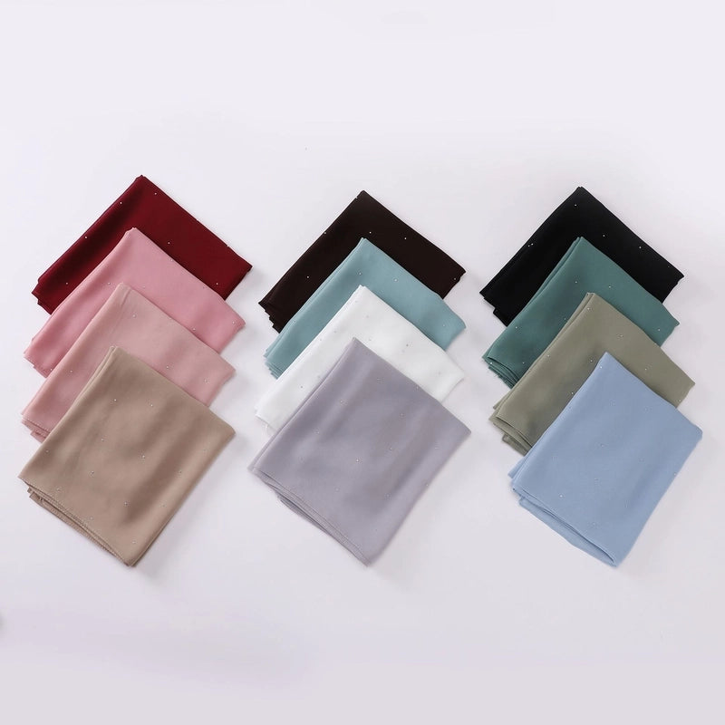 New Pearl Chiffon Long Scarf Gypsophila Hot Drilling Scarf Hui Scarf Middle East Turban Muslim Hijab