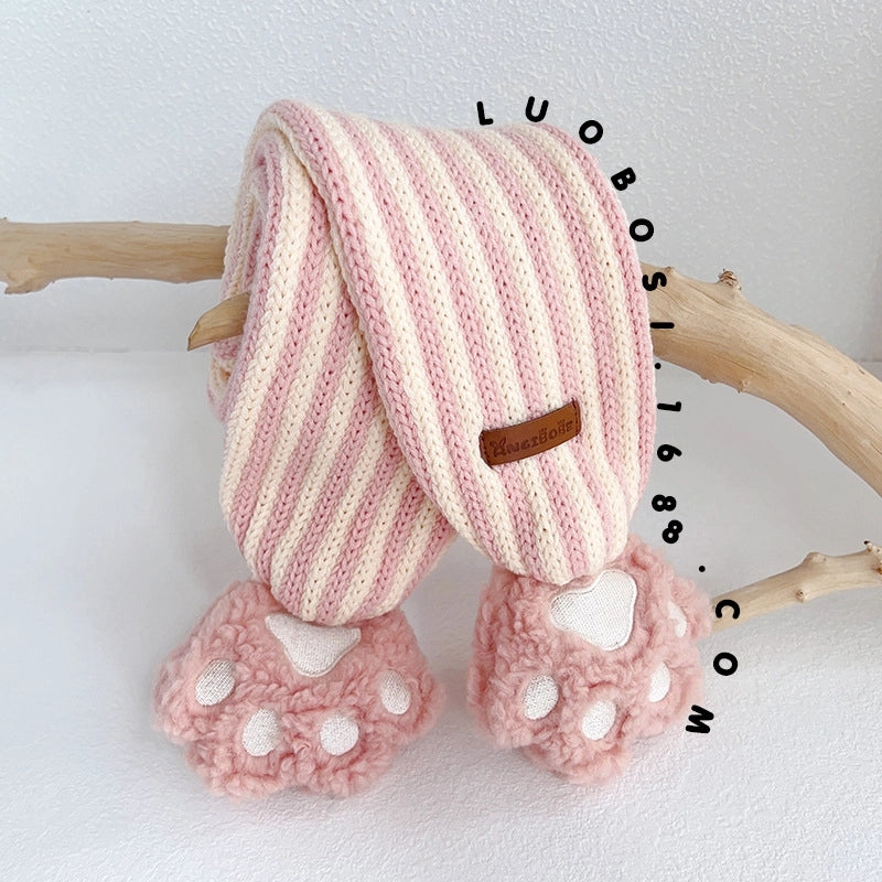 Children's Hat Scarf Two-piece Winter Hat Cute Cartoon Animal Baby Wool Hat Pullover Knitted Cross Scarf