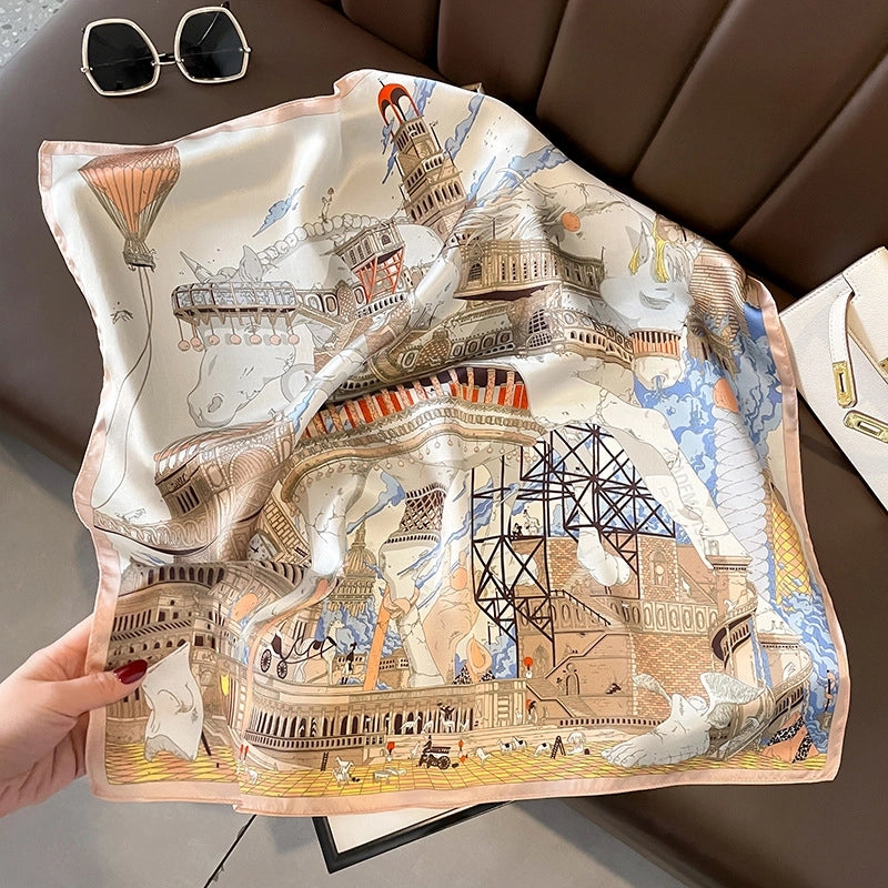 Women's Elegant Basic Printing Silk Silk Scarf