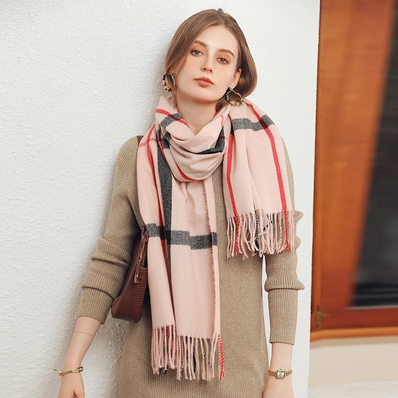 Unisex Streetwear Lattice Imitation Cashmere Tassel Winter Scarves